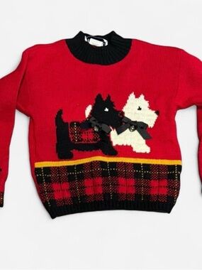 Vintage Heartworks Scottie Dog Christmas Sweater • Kids 5/6 • Made in USA